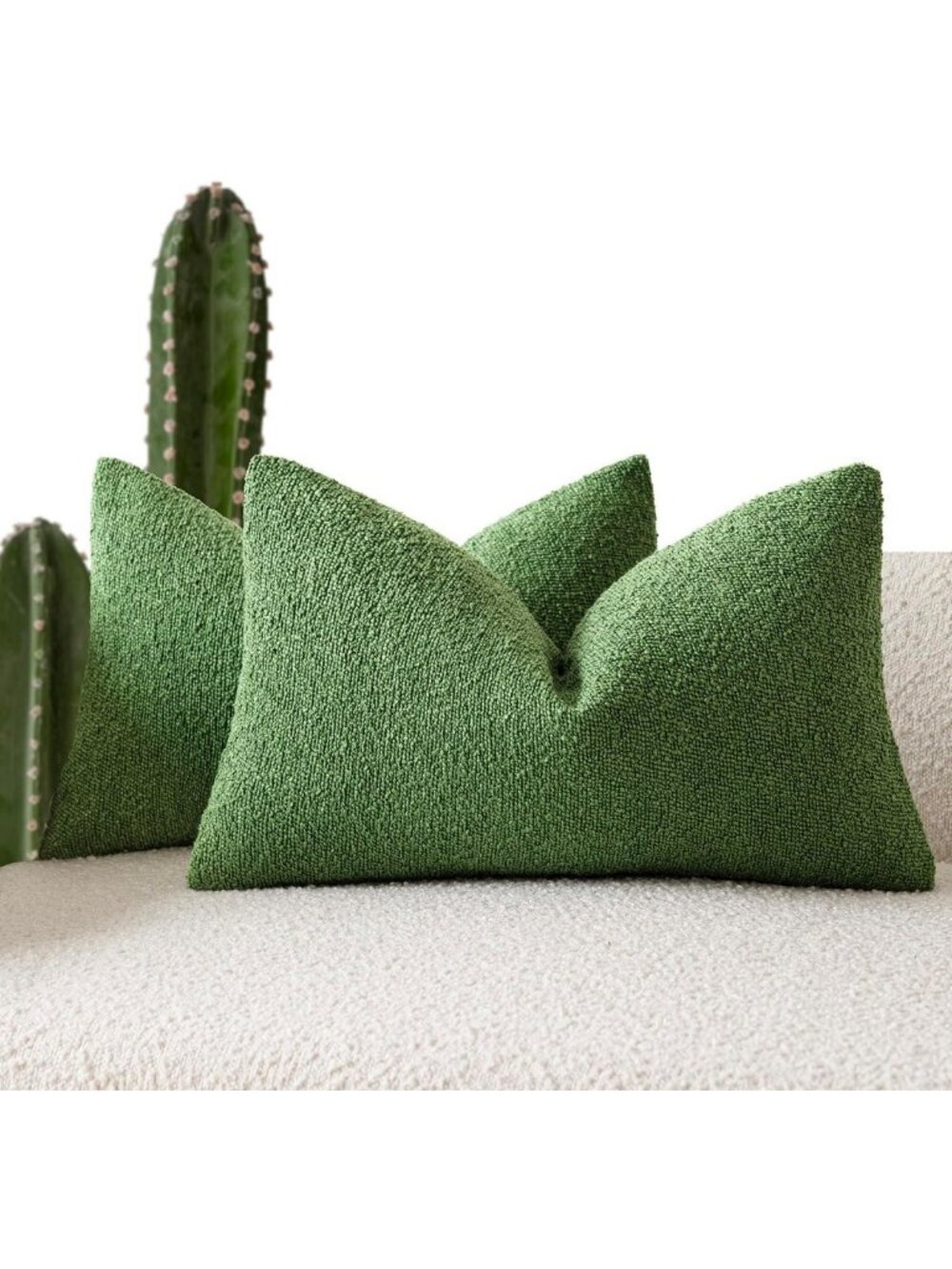 Textured Boucle Lumbar Throw Pillow Cover 12x20 - Forest Green Home Decor Accent